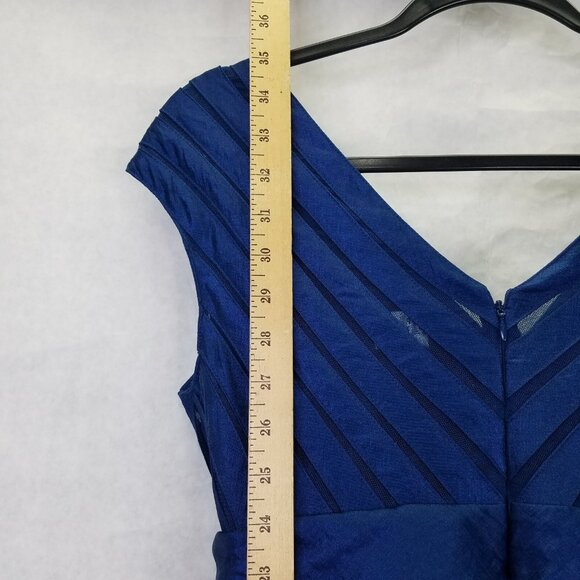 Adrianna Papell Dress 10 P Chiffon V-neck Taffeta Shutter Pleat Blue Sleeveless - Picture 11 of 13